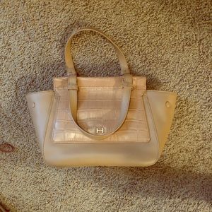 H BY HALSTON TAN CROCODILE/SMOOTH LEATHER SM TOTE
